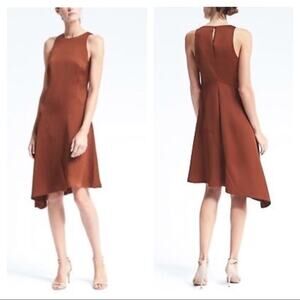Banana Republic Bias Cut Midi Dress‎ 10 Rust Mesquite Wood UEC Asymmetric Hem